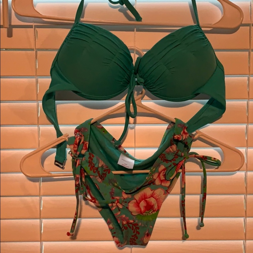 Bikini. Teal with floral pattern.
